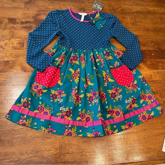 NWT Matilda Jane Girls navy green floral dress size 8